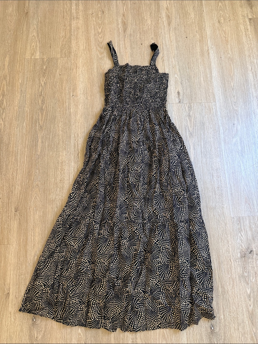 NWT Madewell Black and Tan Printed Smocked Maxi Dress 00